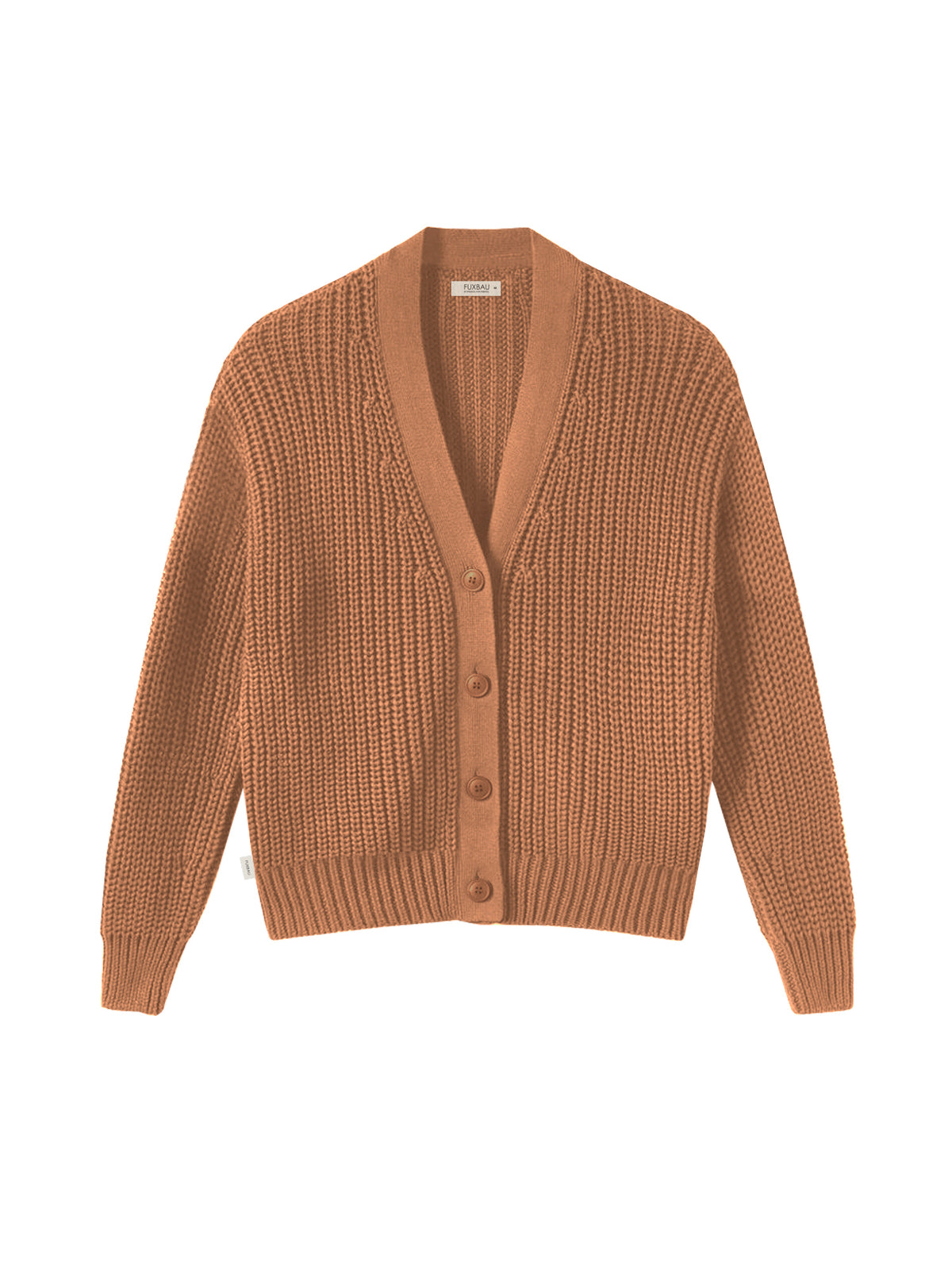 FUXBAU 4Seasons Frauen Strickjacke in rostbraun aus 100% GOTS zertifizierter Biobaumwolle