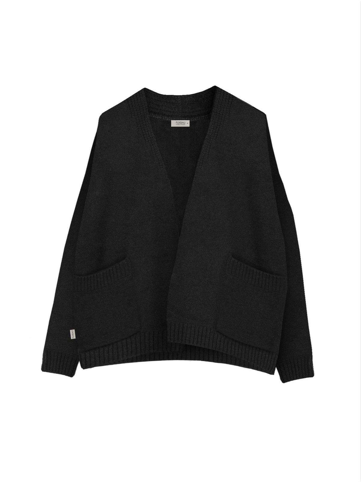 FUXBAU Frauen Oversize Merino Cardigan in schwarz regional bei unseren Partnern in Deutschland in einzigartiger Manufaktur-QualitÀt aus 100% feinster Mouline Merino Schurwolle gestrickt