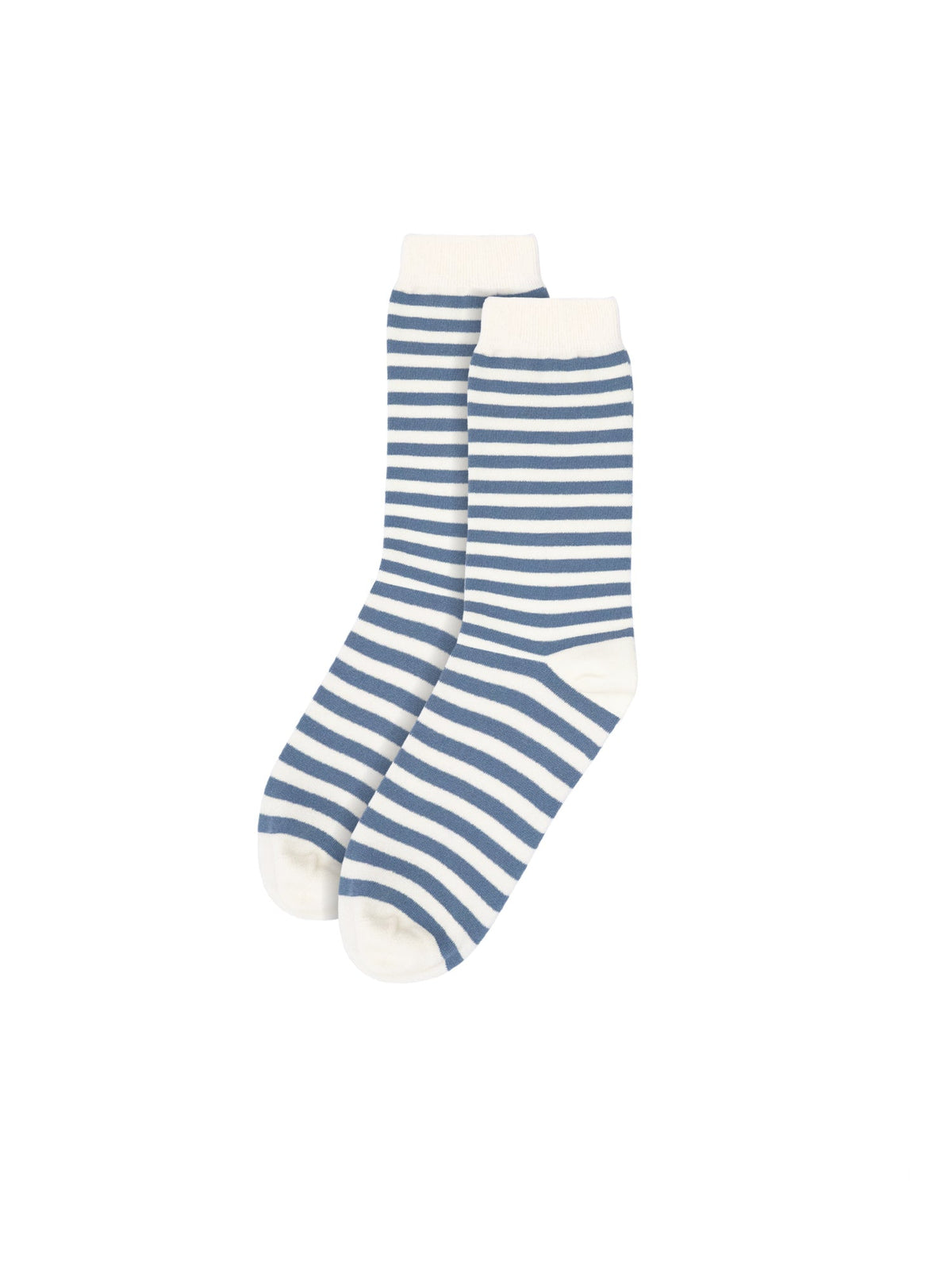 In Portugal hergestellte Streifensocken in creme blau aus 100% GOTS zertifizierter Bioabaumwolle