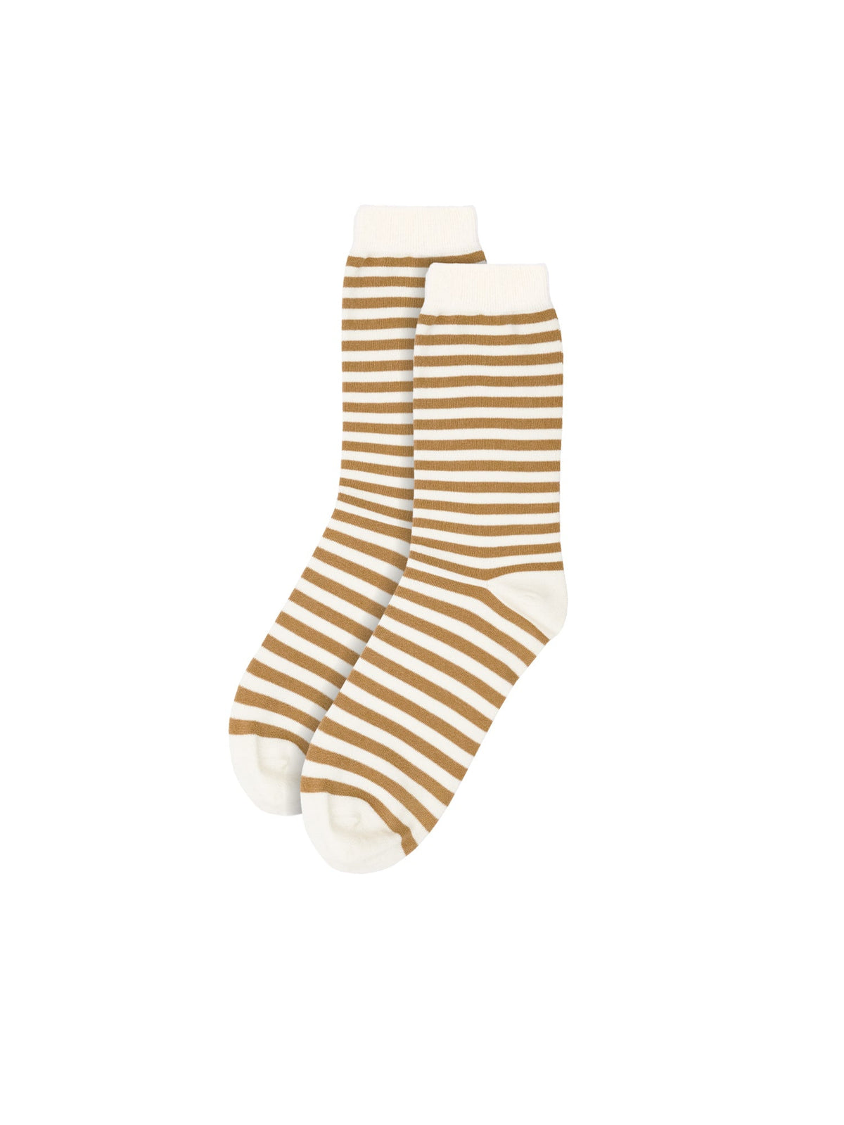 In Portugal hergestellte Streifensocken in creme senf aus 100% GOTS zertifizierter Bioabaumwolle