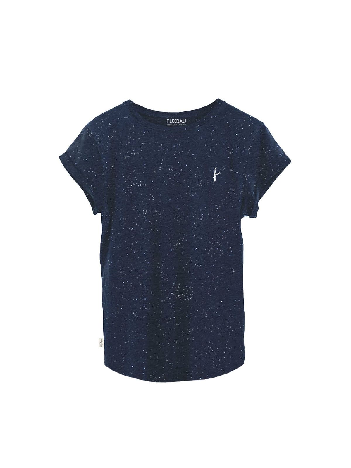 FUXBAU Fair Fashion Frauen T-Shirt aus GOTS zertifizierter Biobaumwolle in navy mit weißen Punkten.