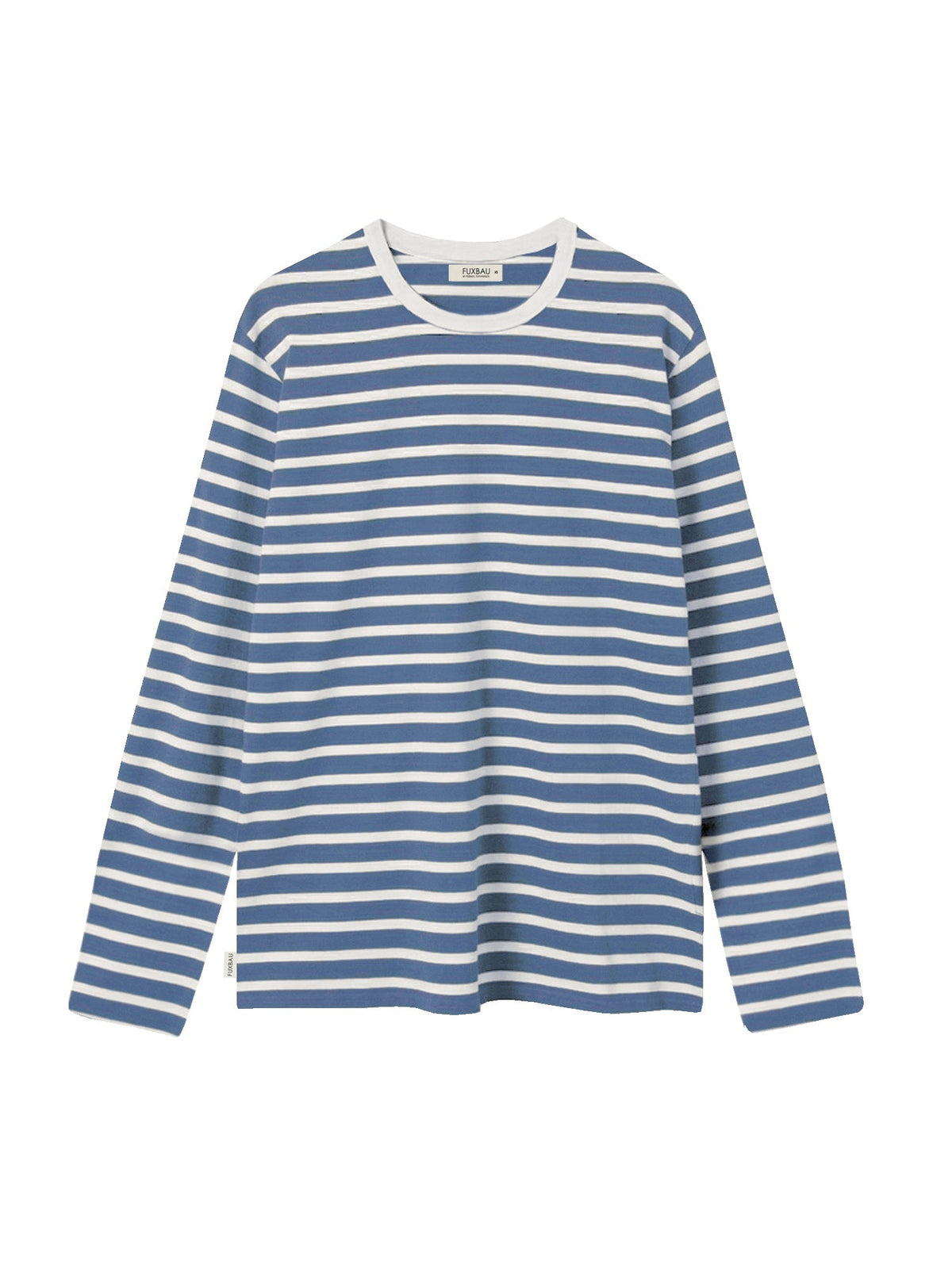 FUXBAU Fair Fashion Frauen Streifen Longsleeve in creme blau aus 100% GOTS zertifizierter Biobaumwolle.