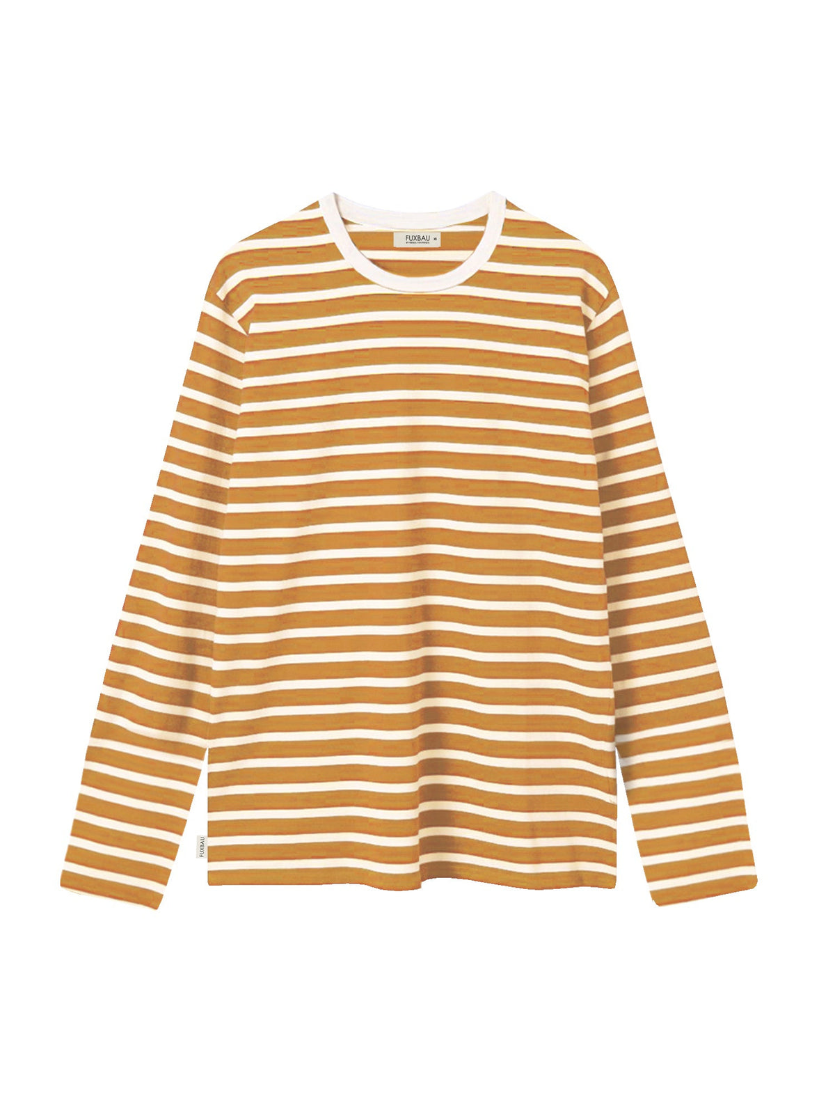 FUXBAU Fair Fashion Frauen Streifen Longsleeve in creme senf aus 100% GOTS zertifizierter Biobaumwolle.