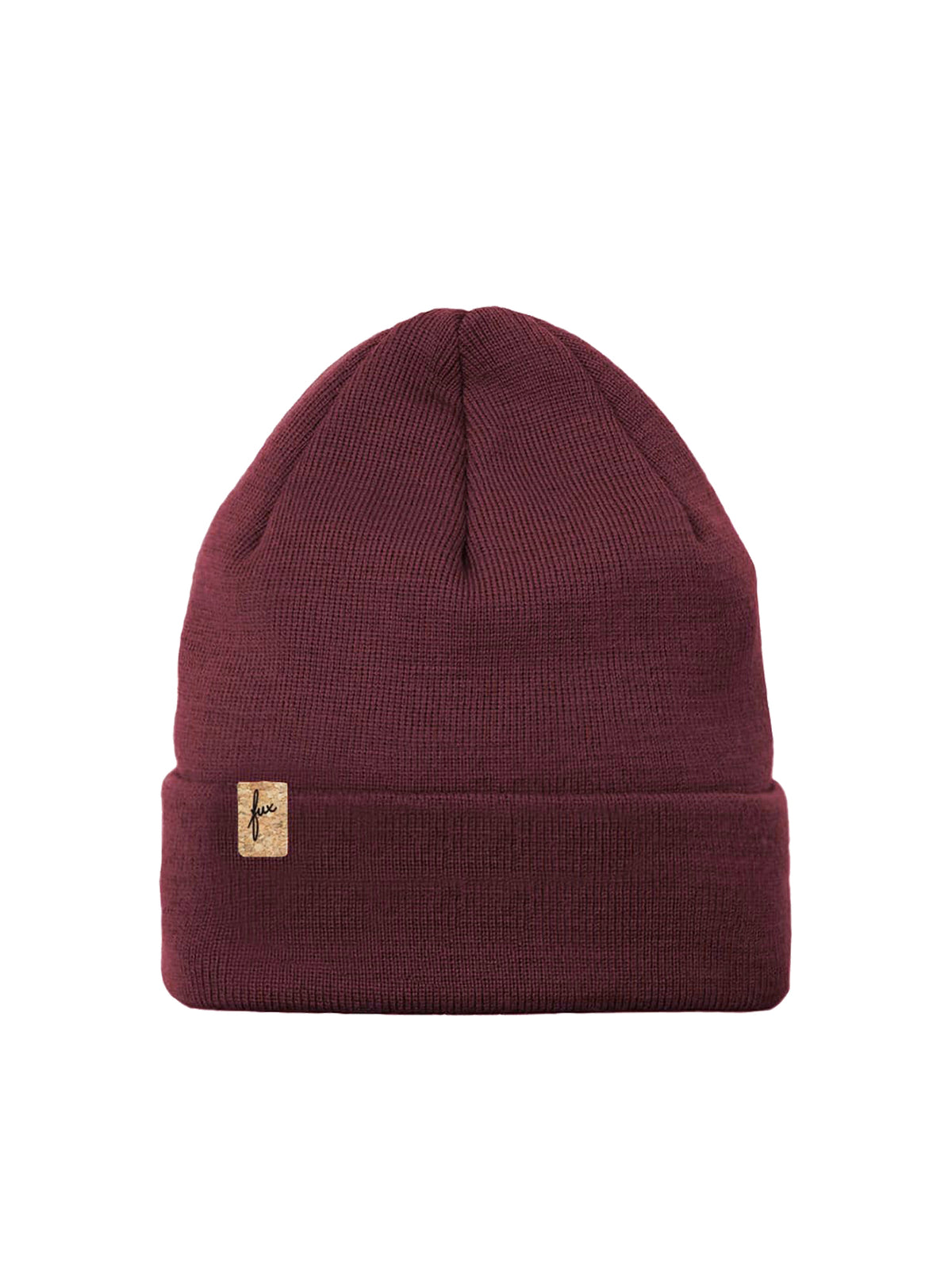FUXBAU Merino Kork Beanie in bordeaux, Made in Germany, 100% Merinowolle