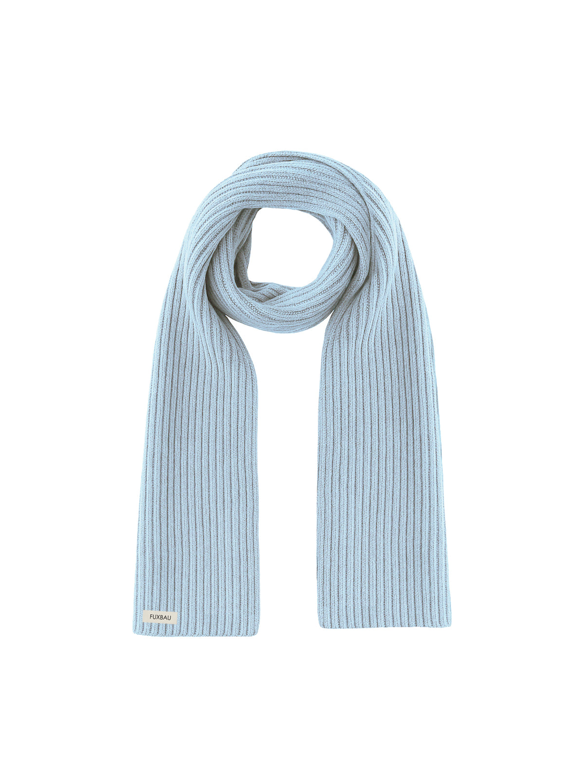 Schal von FUXBAU aus 100% GOTS zertifizierter Merino Schurwolle in eisblau. Gestrickt mit Solarenergie in Norddeutschland.