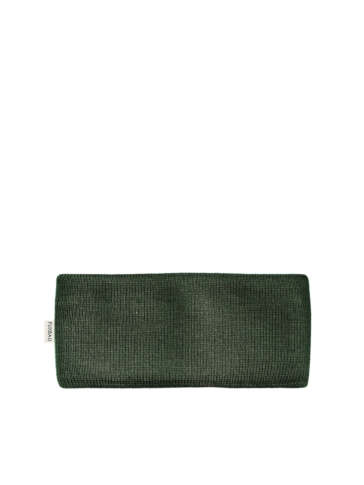 Stirnband von FUXBAU in waldgrün aus extra feiner und weicher Merino Schurwolle. GOTS zertifiziert und mulesingfrei.
