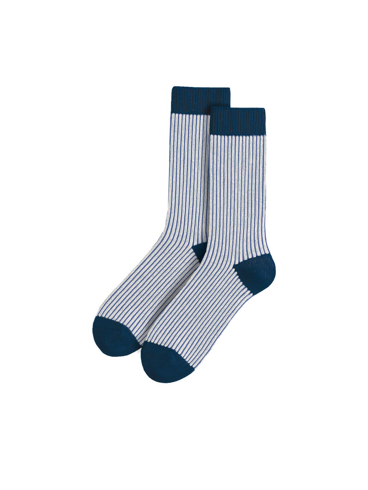 Hochwertige gestreifte Jacquard Socken in creme navy aus Biobaumwolle, GOTS zertifiziert und Made in Portugal
