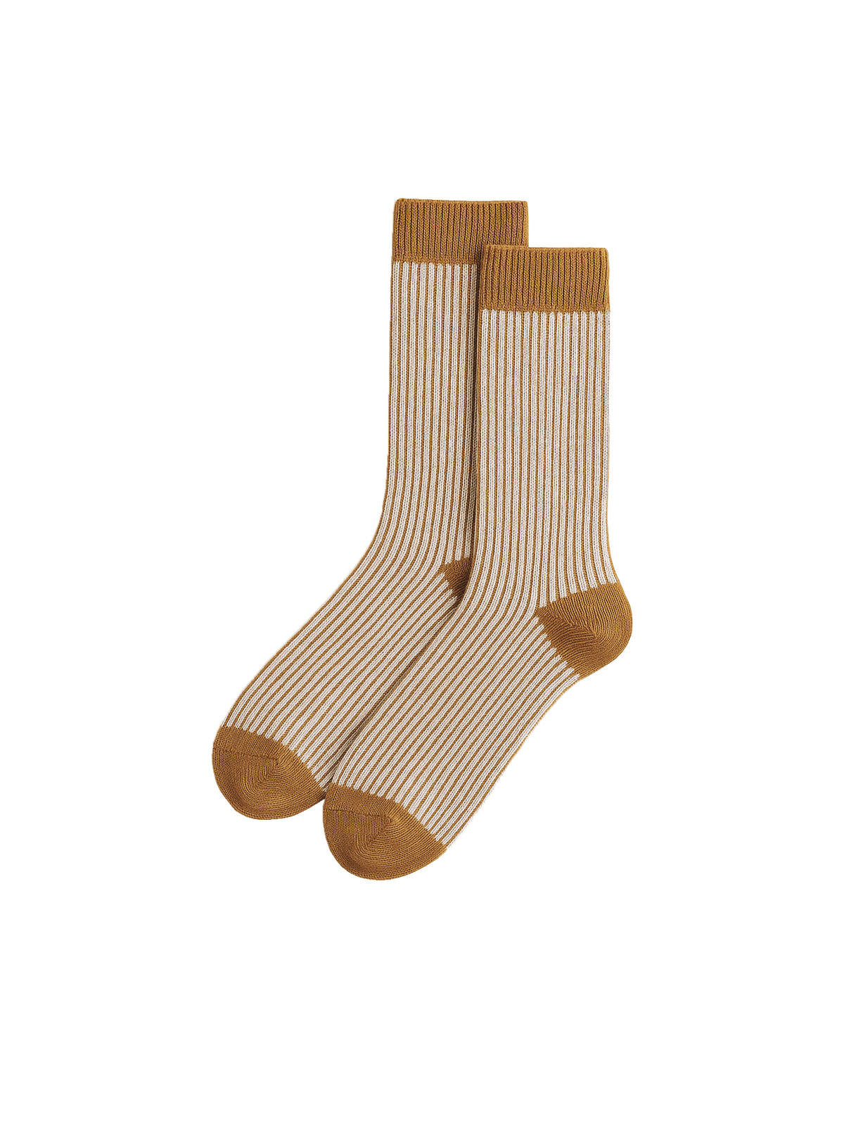 Hochwertige gestreifte Jacquard Socken in creme senf aus Biobaumwolle, GOTS zertifiziert und Made in Portugal