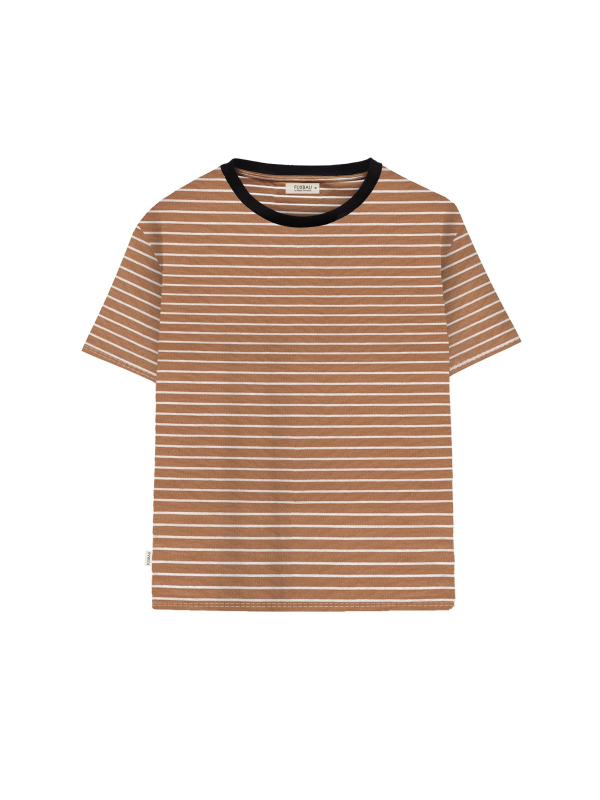Gestreiftes Frauen T-Shirt in karamell von FUXBAU aus 100% GOTS zertifizierter Biobaumwolle made in Portugal