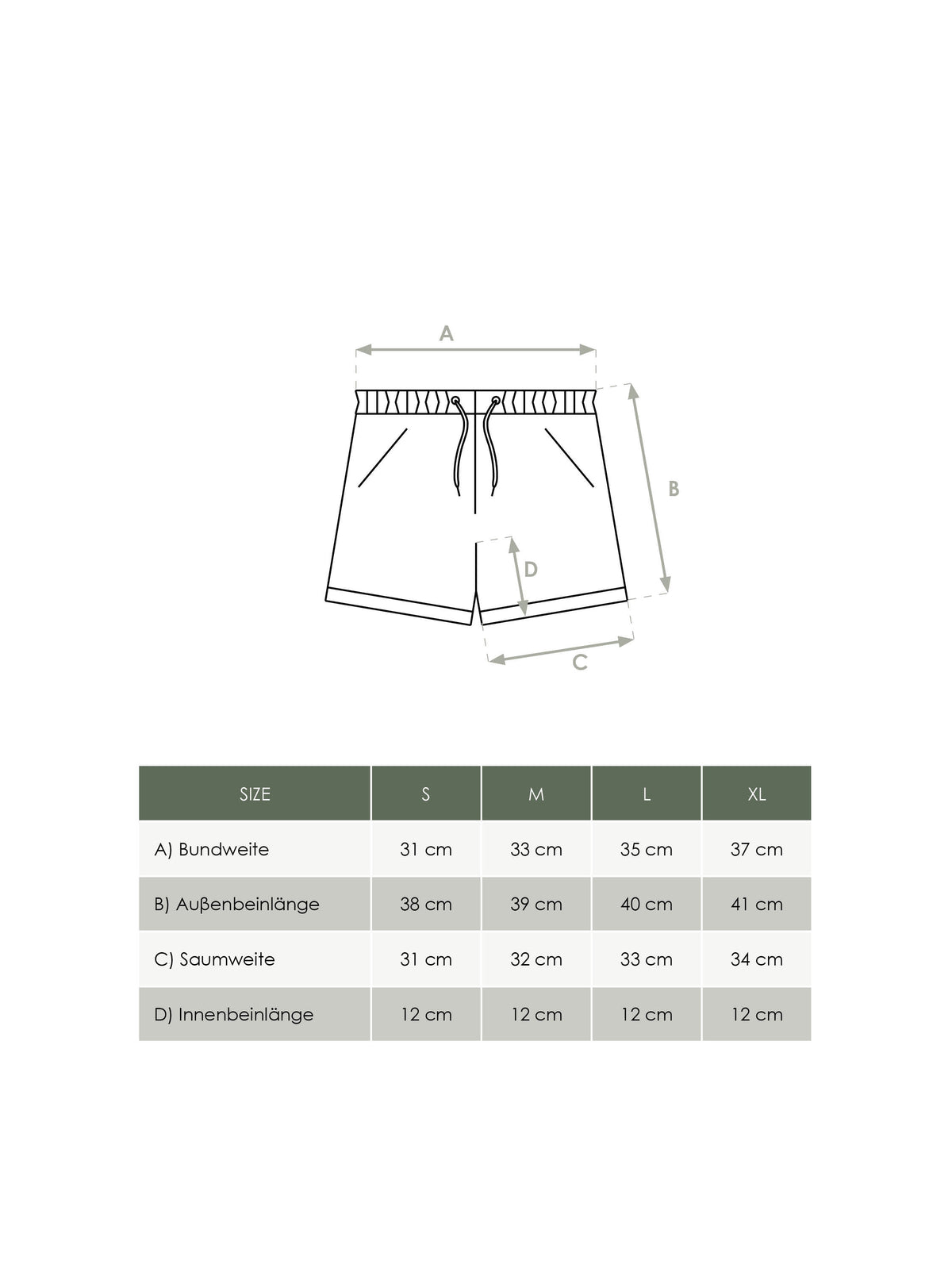 FUXBAU Produkt Größentabelle Damen Leinenshorts 2026