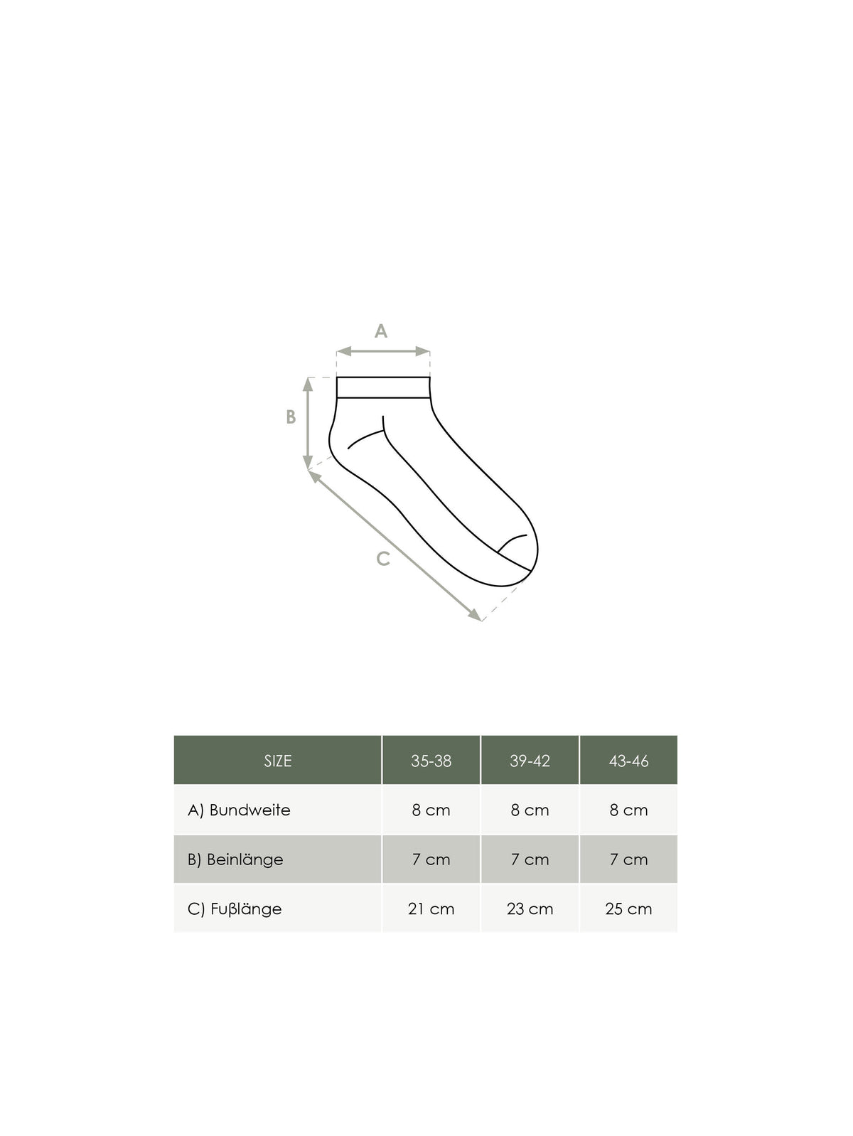 FUXBAU Produkt Maßtabelle Unisex Sneacker SOcken aus Biobaumwolle und fair in Portugal hergestellt