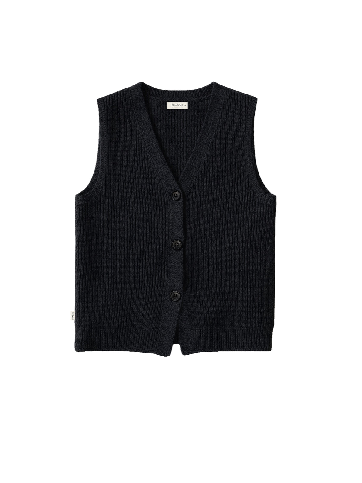 4Seasons Frauen Strickweste in schwarz aus 100% GOTs zertifizierter Biobaumwolle und fair in Italien hergestellt