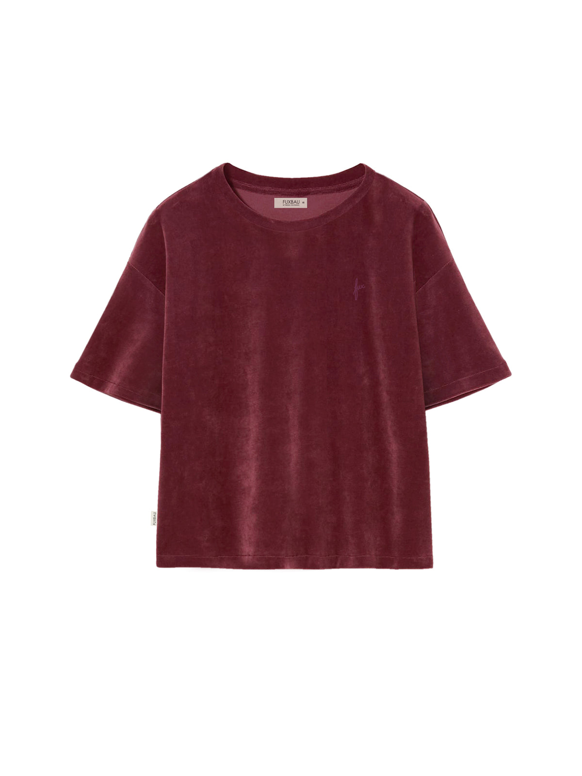 FUXBAU Frauen Cropped Samt T-Shirt in Bordeaux aus extra weicher Bio-Baumwolle, GOTS-zertifiziert, Made in Portugal