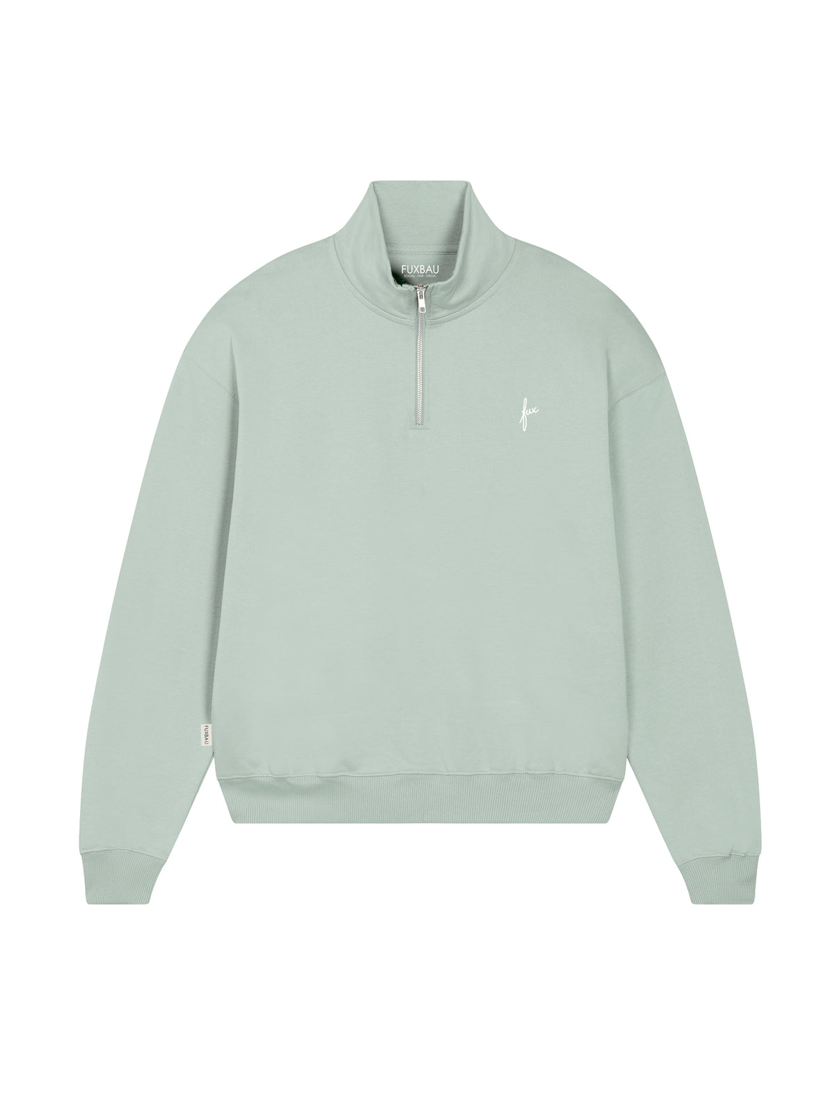 Fairer Frauen fux Half Zip Sweater in mint aus 100% GOTS zertifizierter Biobaumwolle und made in Portugal