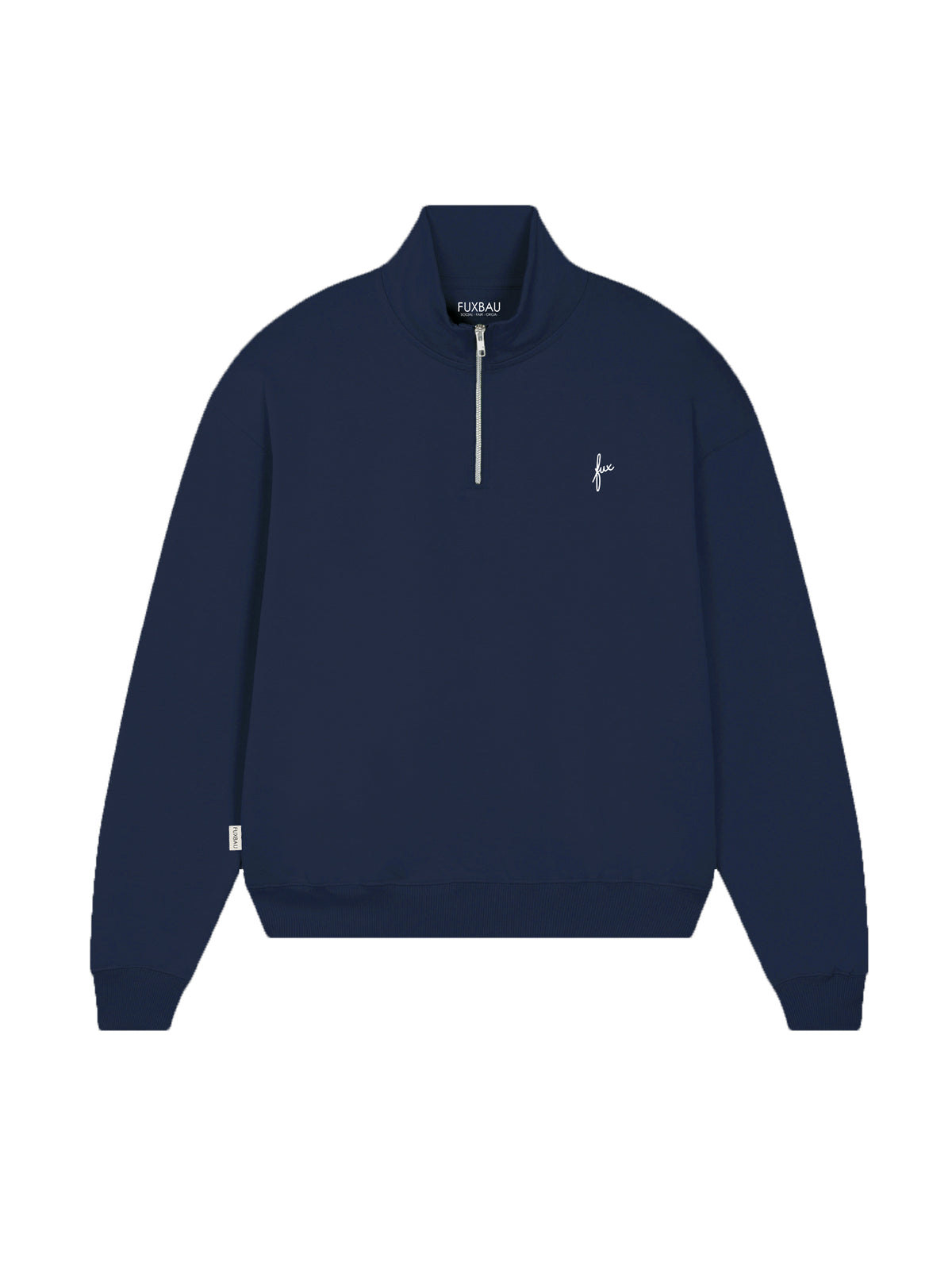 Fairer Frauen fux Half Zip Sweater in navy aus 100% GOTS zertifizierter Biobaumwolle und made in Portugal