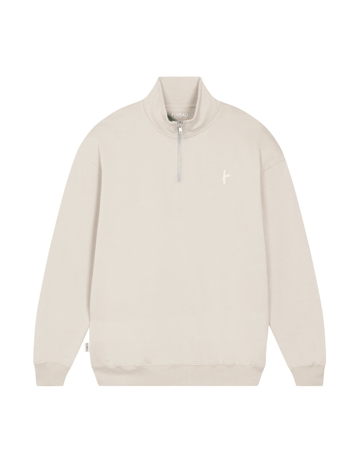 FUXBAU Männer Half Zip Sweater beige aus GOTS Bio-Baumwolle hergestellt in Portugal