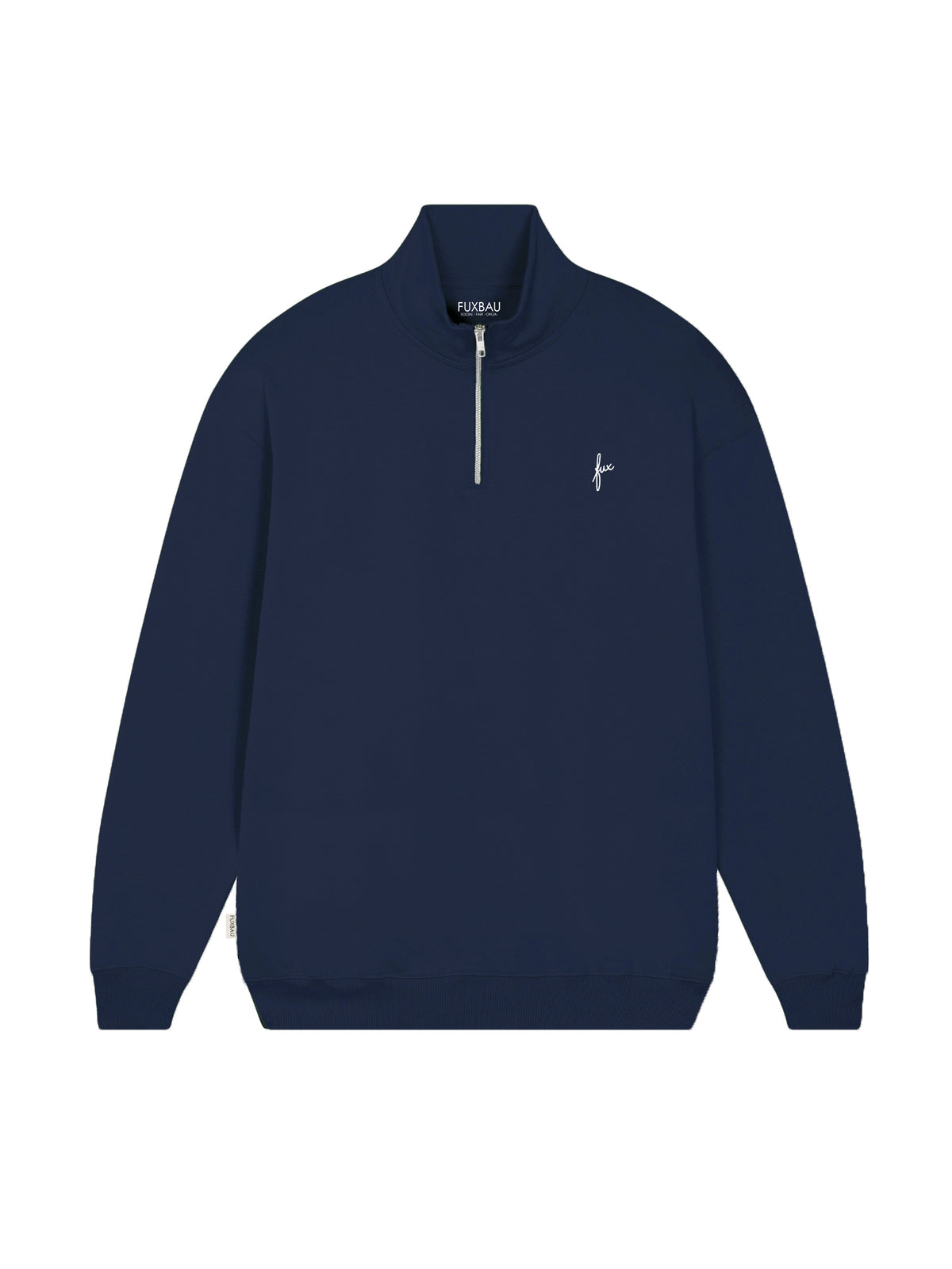 Fairer Männer fux Half Zip Sweater in navy aus 100% GOTS zertifizierter Biobaumwolle und made in Portugal