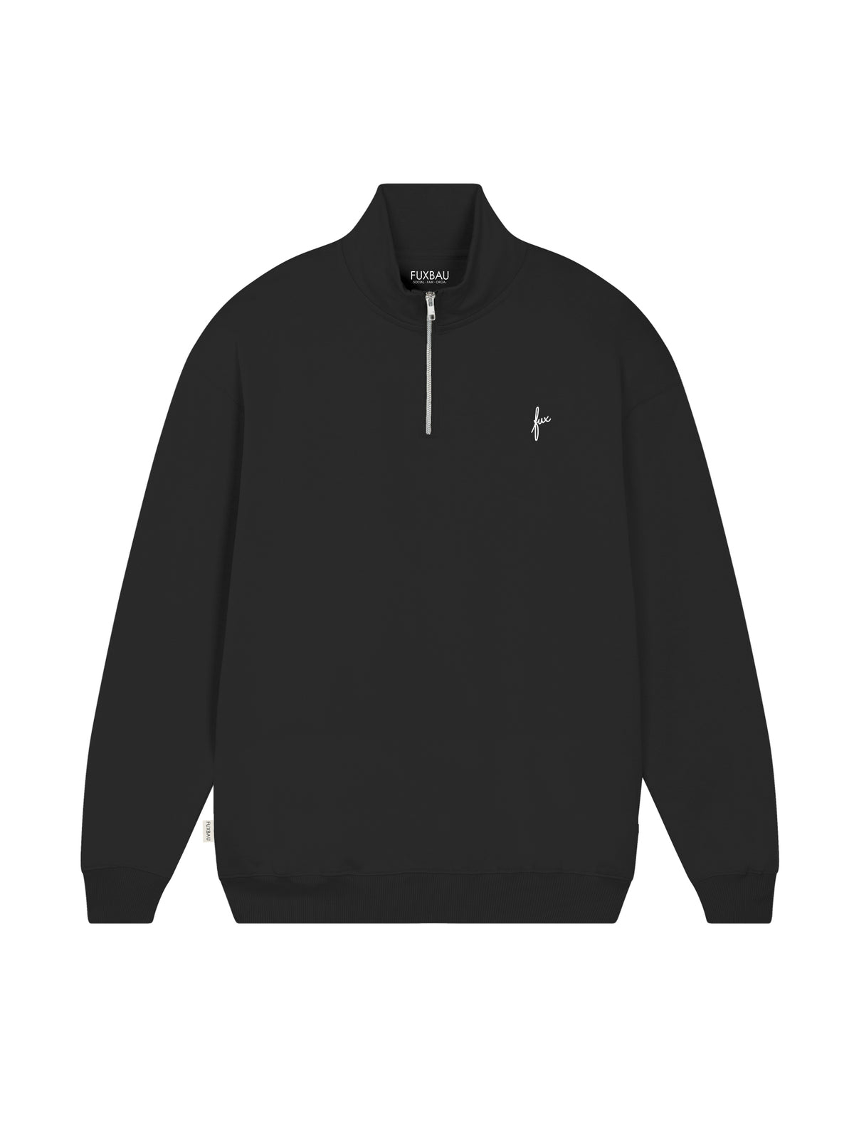 Fairer Männer fux Half Zip Sweater in schwarz aus 100% GOTS zertifizierter Biobaumwolle und made in Portugal