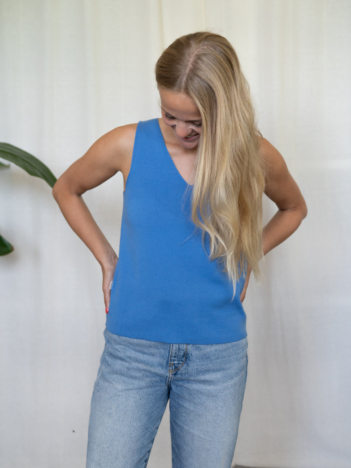 FUXBAU 4Seasons Stricktop blau Damen aus Bio-Baumwolle in Italien gefertigt