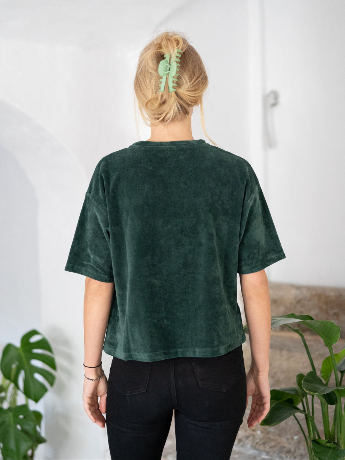 Fair Fashion FUXBAU Frauen Samt T-Shirt in grĂŒn aus 100% extra weicher GOTS zertifizierter Biobaumwolle