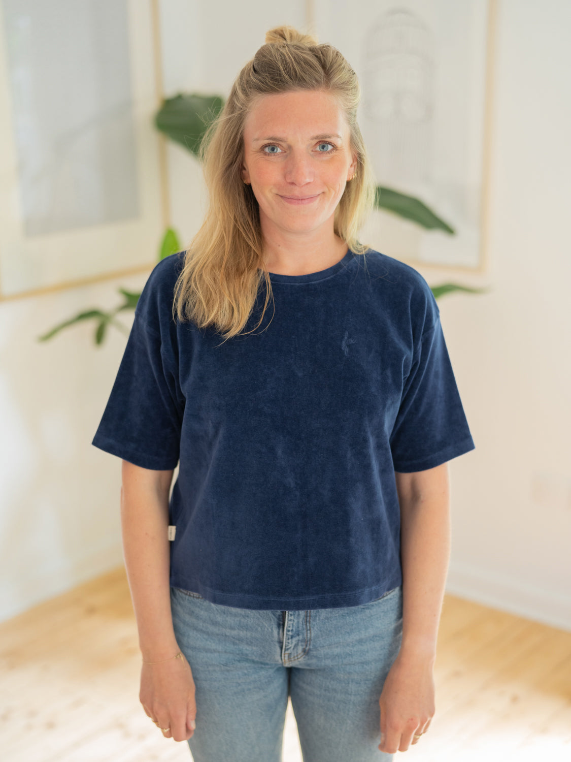 Fair Fashion FUXBAU Frauen Samt T-Shirt in navy aus 100% extra weicher GOTS zertifizierter Biobaumwolle