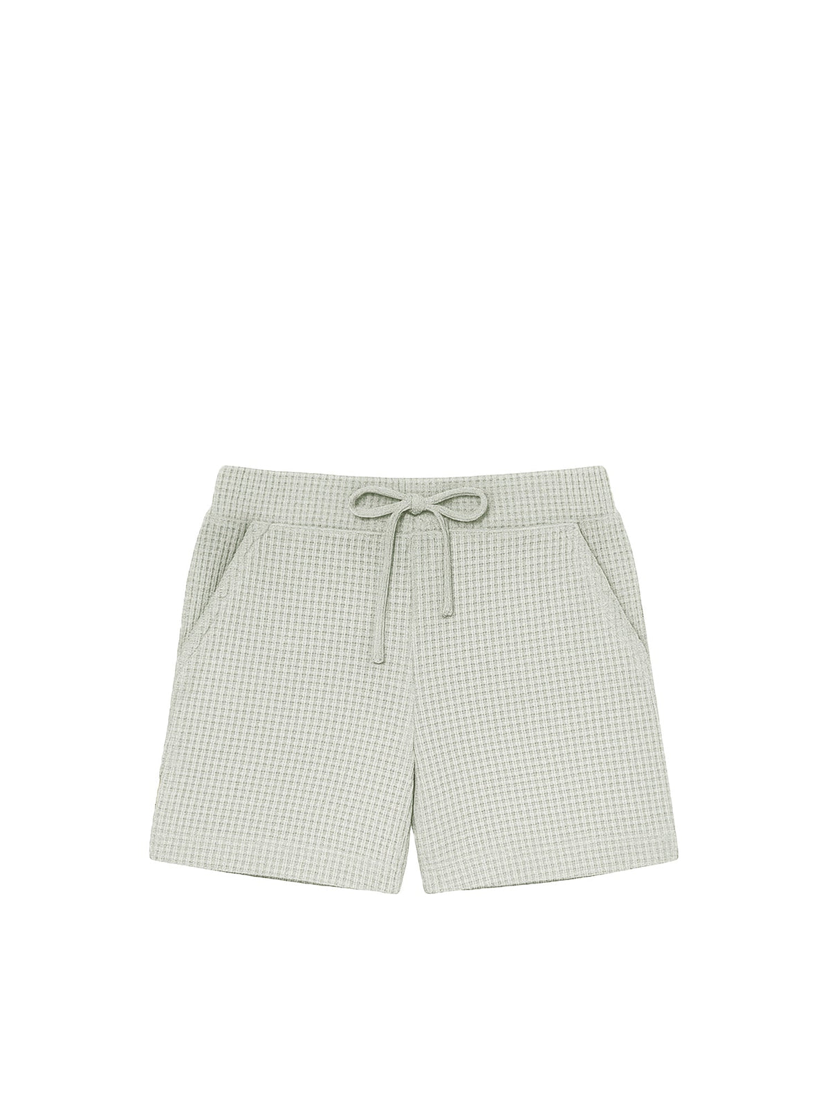 Freigestellte Damen Shorts aus Waffelstrick in Salbei â kurzĂ€rmlig, aus GOTS-zertifizierter Bio-Baumwolle, fair produziert von FUXBAU