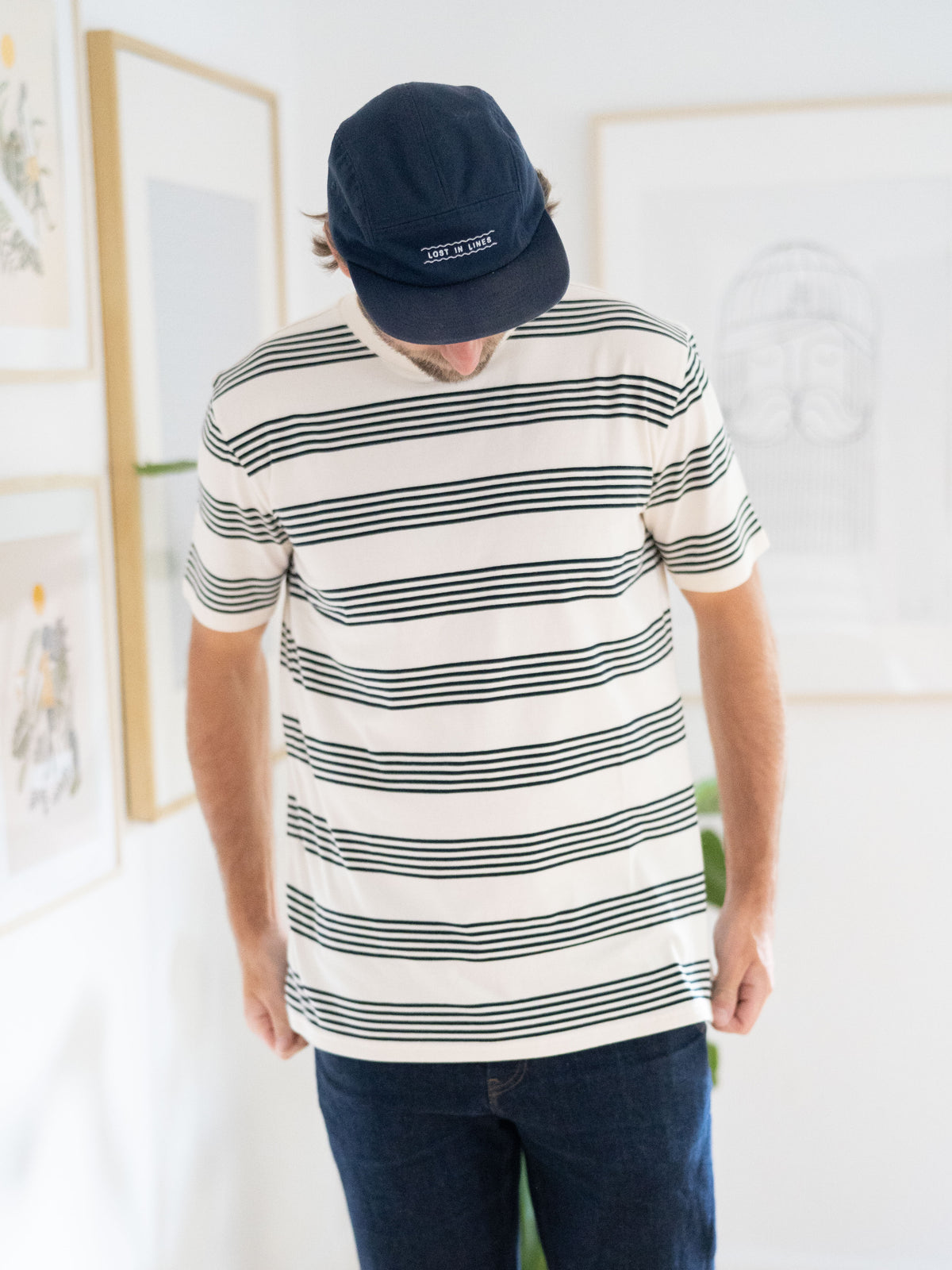 Fair Fashion FUXBAU Friendly Fabric Männer T-Shirt in creme navy aus 100% Baumwolle