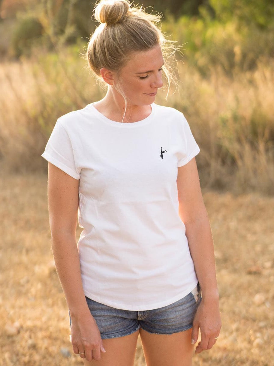 Frauen fux T-Shirt in weiĂ aus Biobaumwolle mit fux Stick