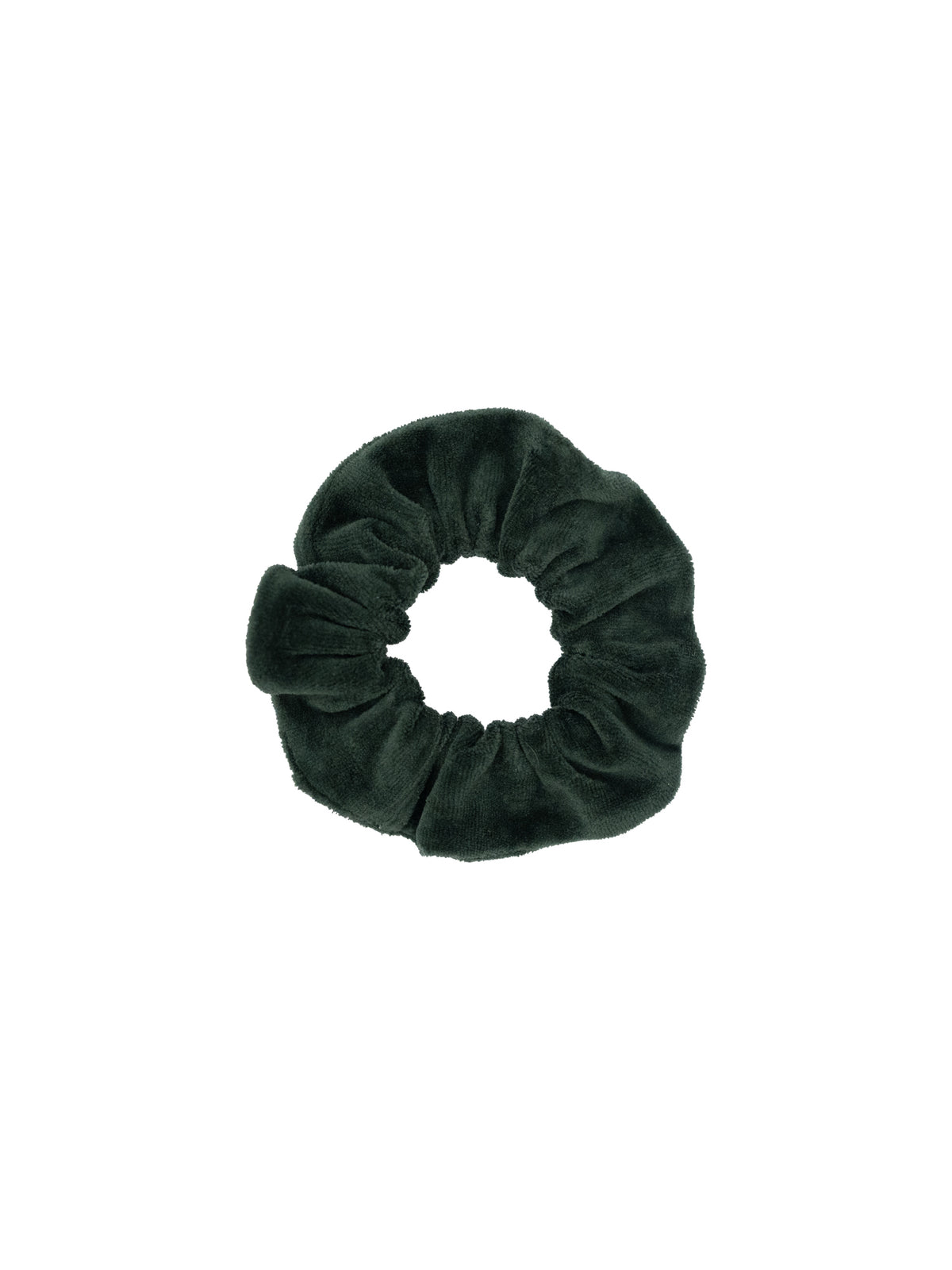Faires FUXBAU Scrunchie in grün aus Schnittresten unserer Samt Kollektion.