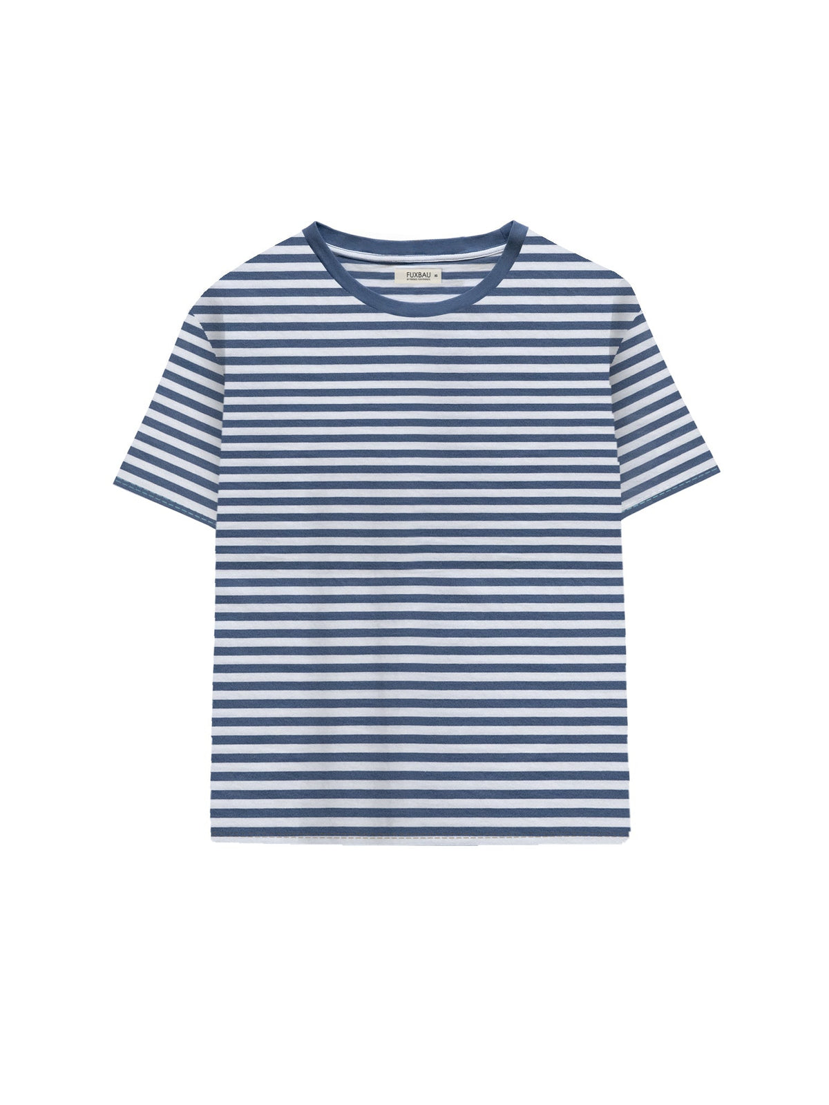 Gestreiftes Frauen T-Shirt in blau weiß von FUXBAU aus 99% GOTS zertifizierter Biobaumwolle und 1% Elasthan, made in Portugal