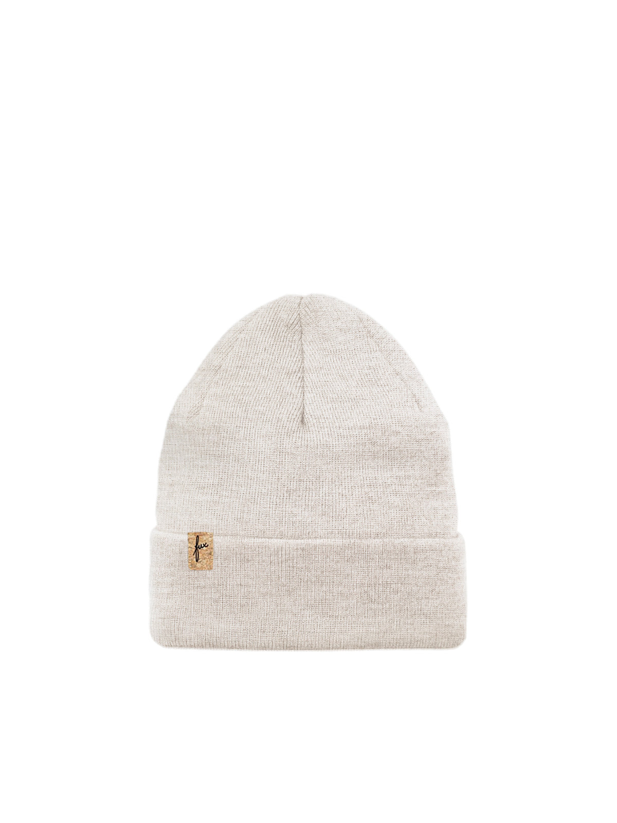 Fair Fashion Merino Kork Beanie made in Germany in naturweiß für Kinder aus 100% Merinowolle und dezentem fux Kork Patch