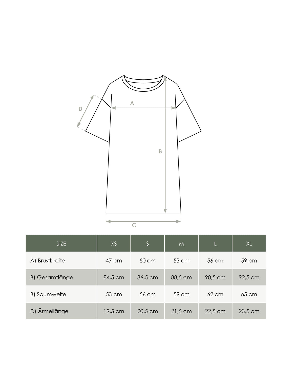 Produkt Größentabelle Damen T-Shirt Kleid von FUXBAU