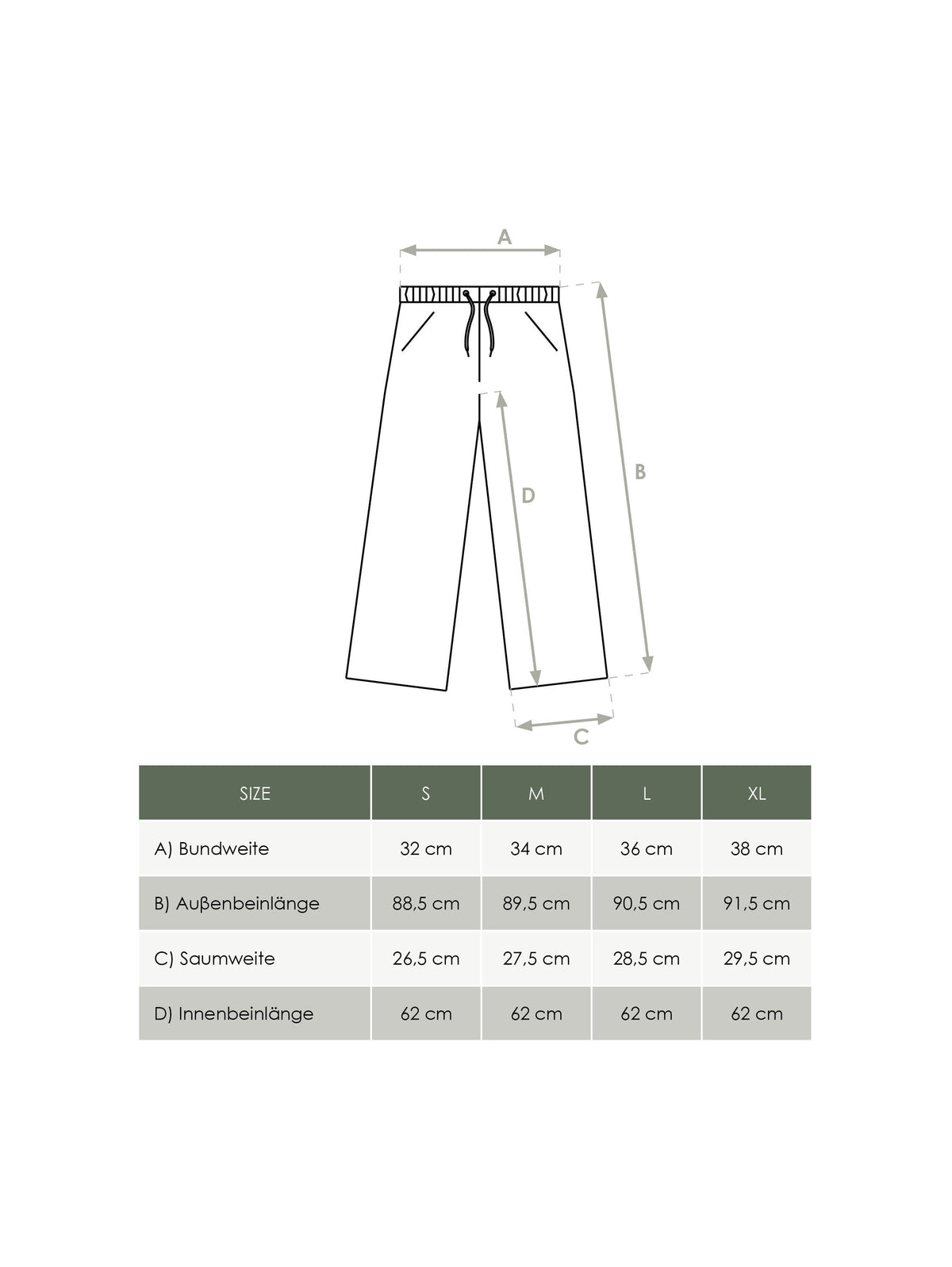 Produkt Größentabelle Damen Leinenhose