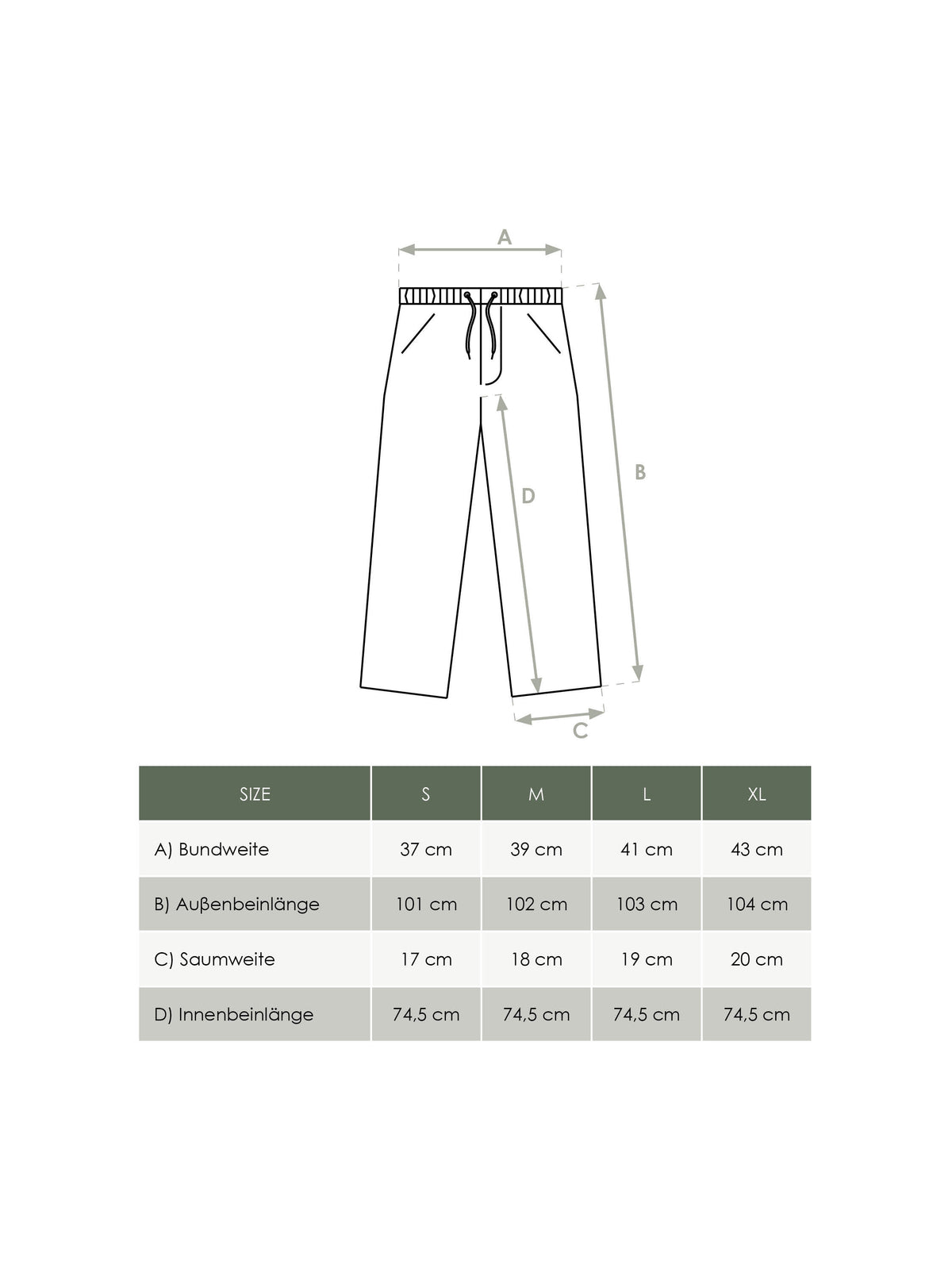 Produkt Größentabelle Männer Leinenhose von FUXBAU