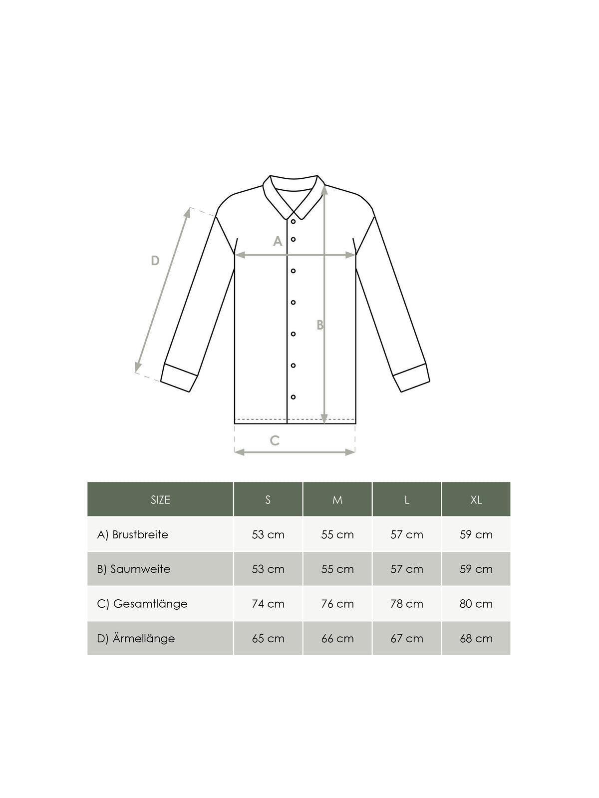 FUXBAU Produkt Maßtabelle Männer Leinenhemnd aus 100% Leinen und fair in Portugal hergestellt