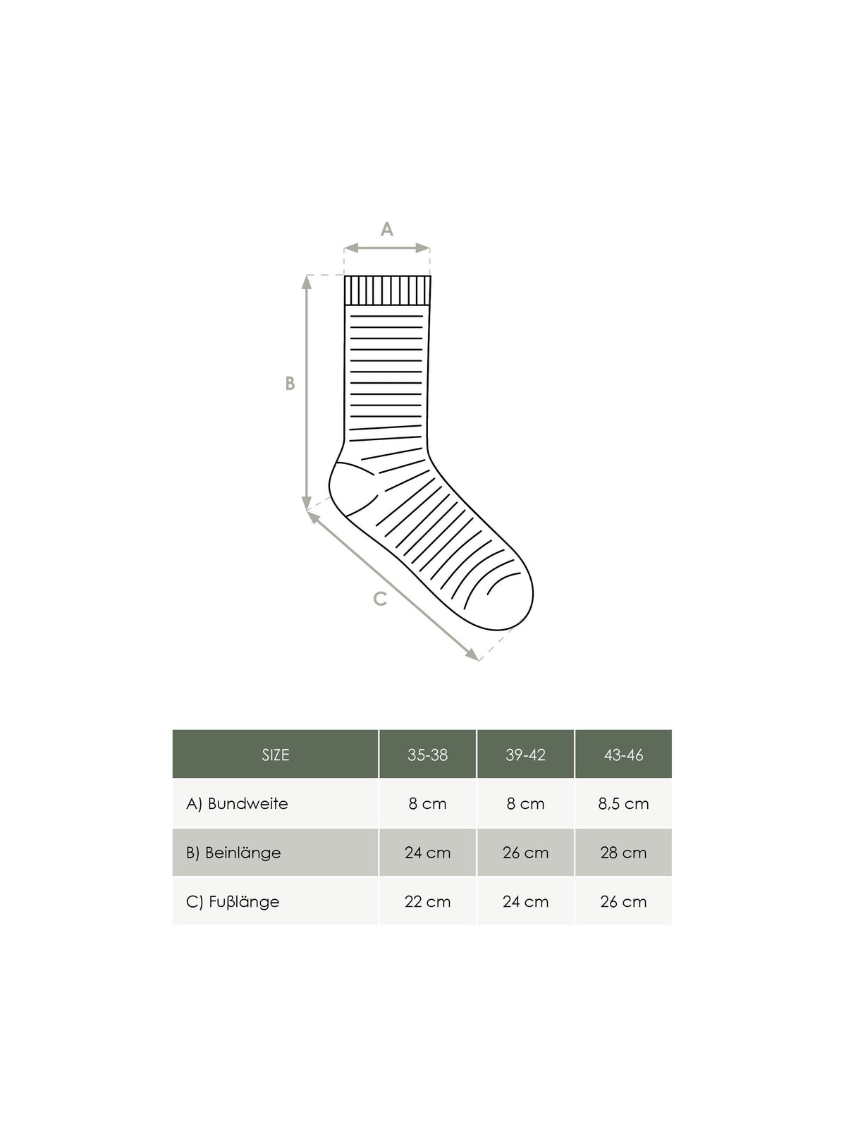 FUXBAU Produkt Maßtabelle Unisex Streifensocken aus Biobaumwolle und fair in Portugal hergestellt