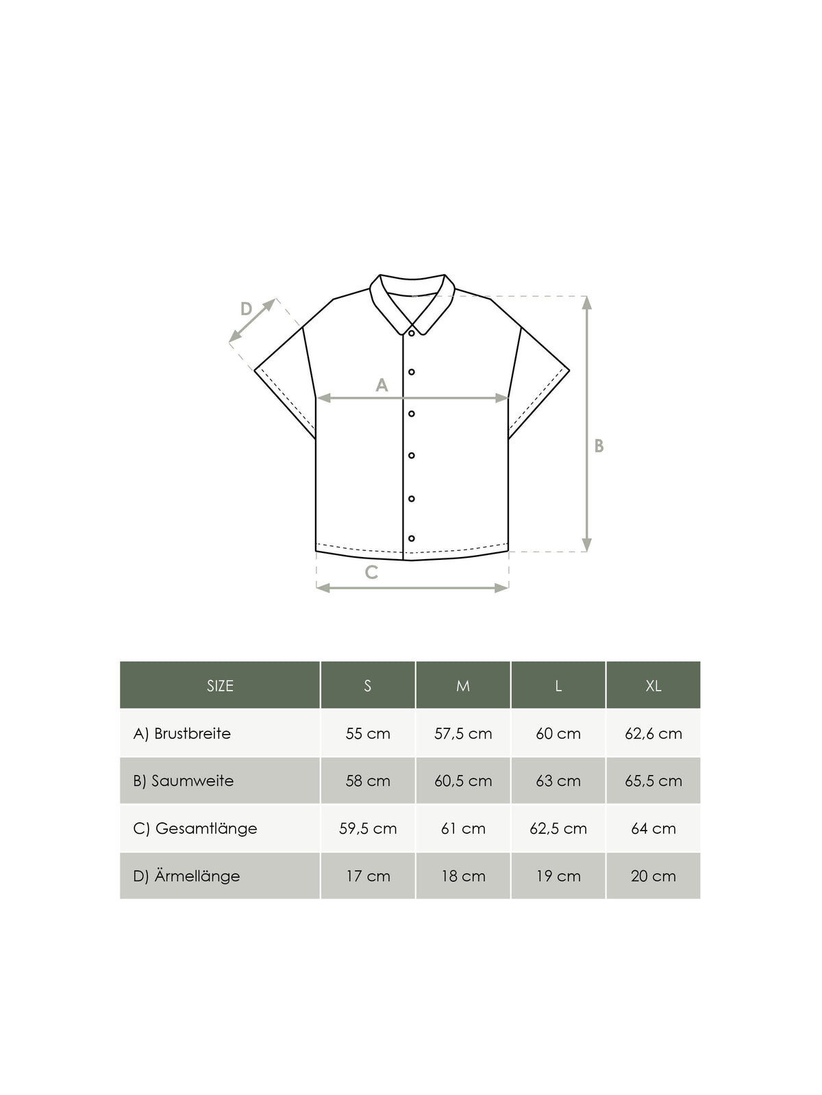 Produkt Größentabelle Damen kurzarn Leinenbluse