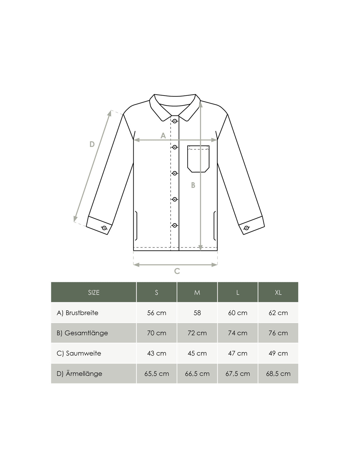 Maßtabelle eines Männer Overshirts von FUXBAU. Welche ist deine Größe?