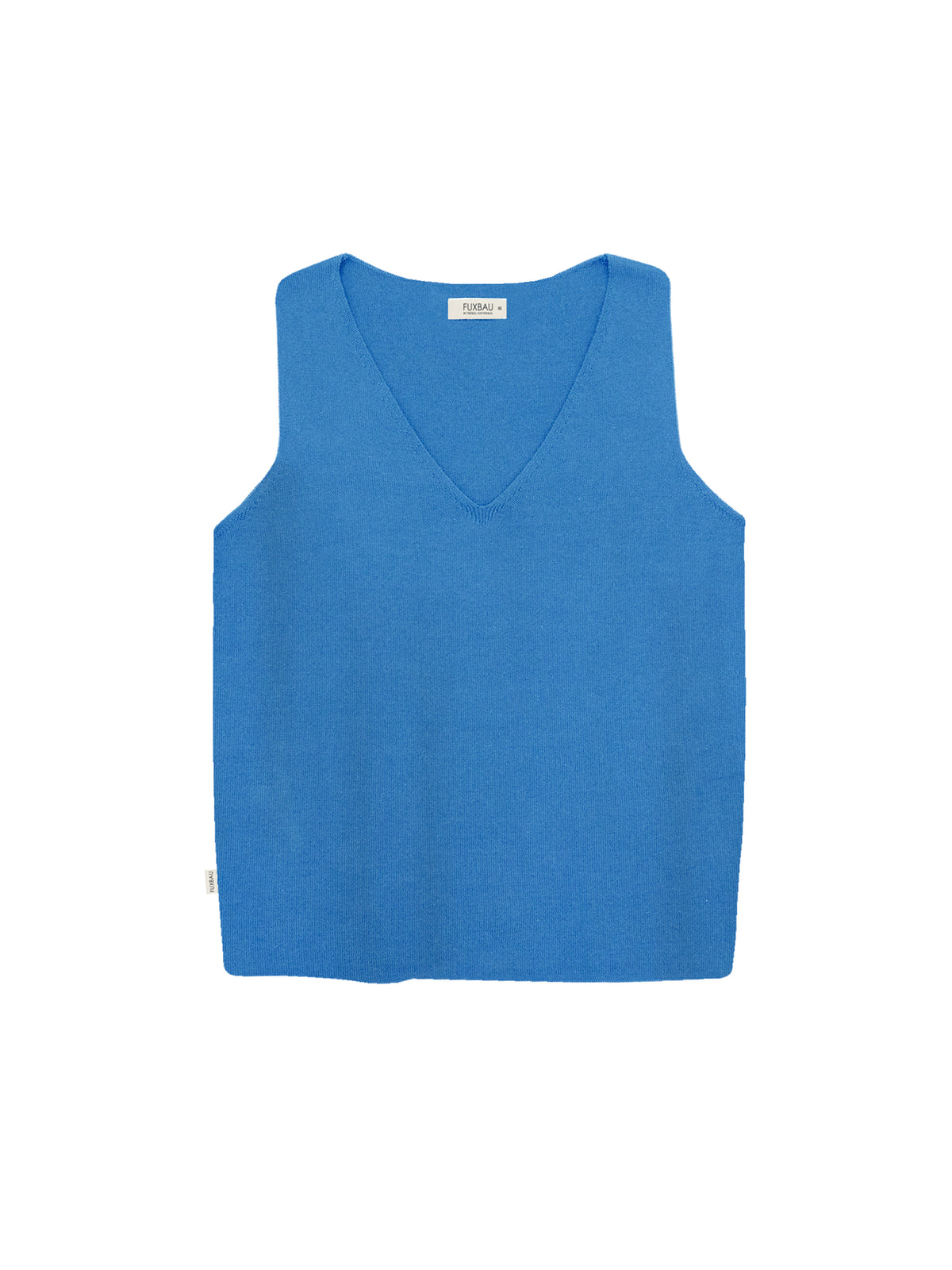 FUXBAU 4Seasons Frauen Stricktop blau aus GOTS Bio-Baumwolle hergestellt in Italien