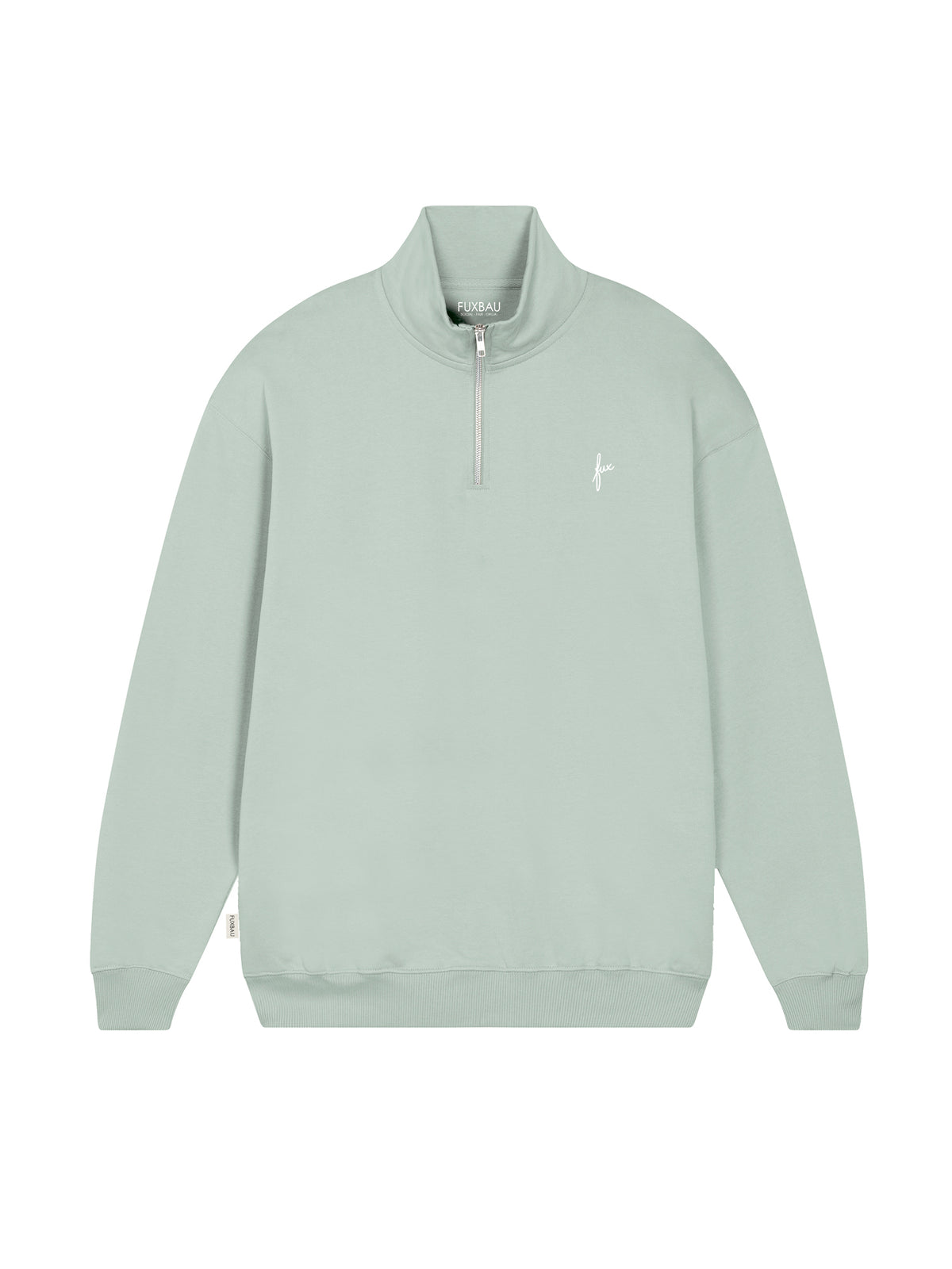FUXBAU Unisex Half Zip Sweater mint aus GOTS Bio-Baumwolle hergestellt in Portugal