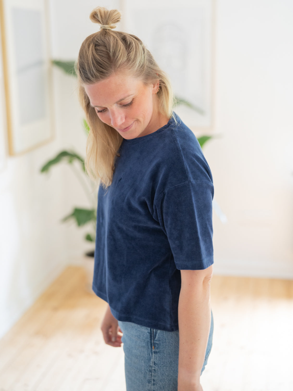 Fair Fashion FUXBAU Frauen Samt T-Shirt in navy aus 100% extra weicher GOTS zertifizierter Biobaumwolle