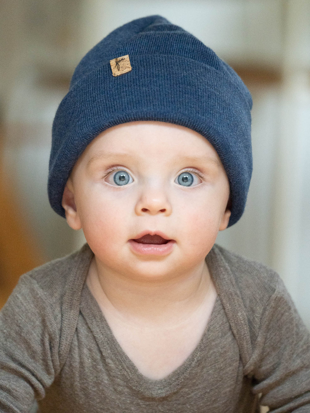 Kinder Merino Kork Beanie in nachtblau, Made in Germany
