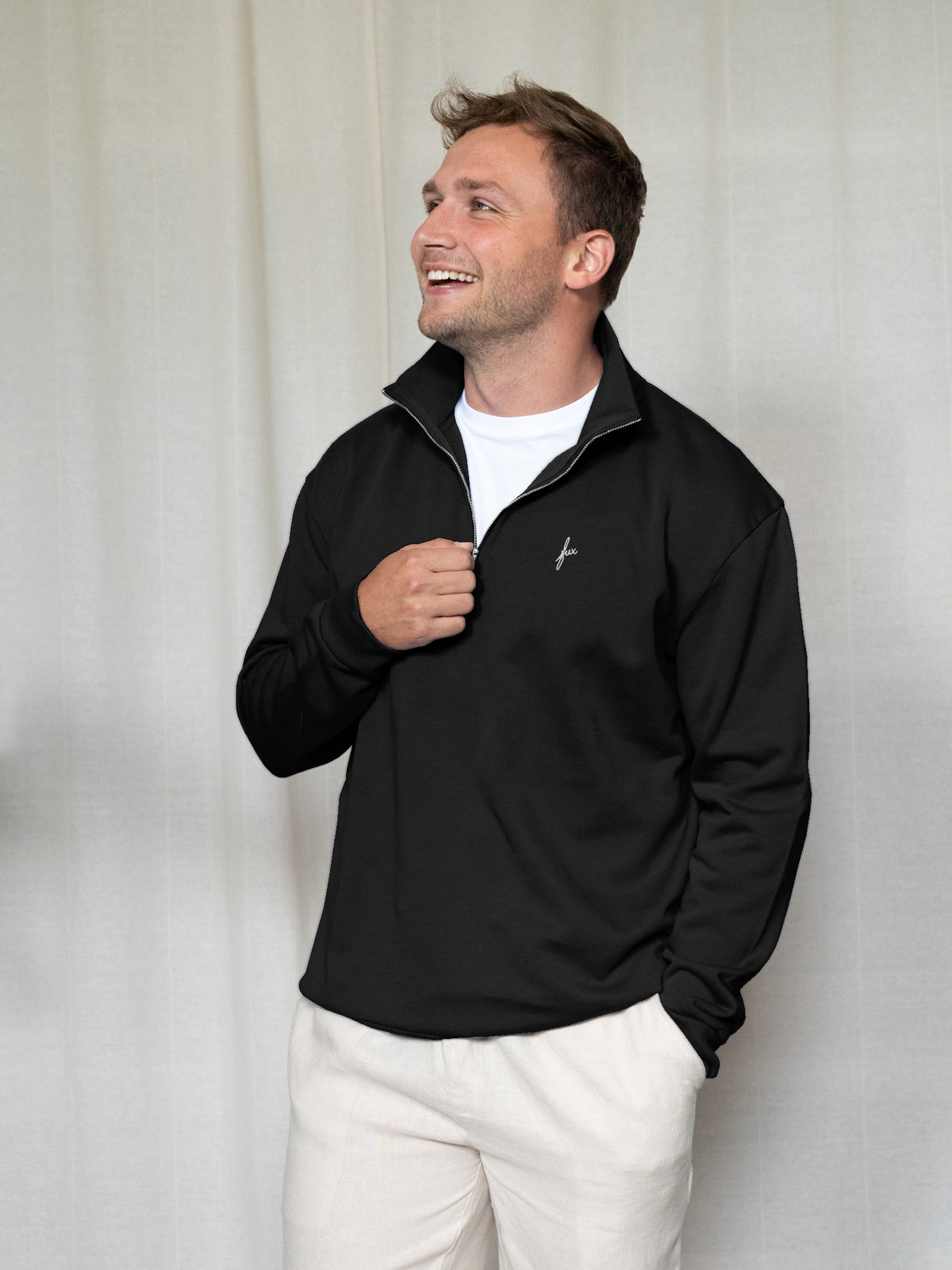 Männer Half Zip Sweater in Schwarz aus Bio-Baumwolle – fair produziert in Portugal